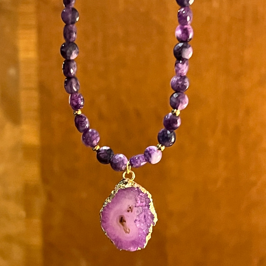 New Gorgeous Amethyst Geode Slice Gemstone Necklace